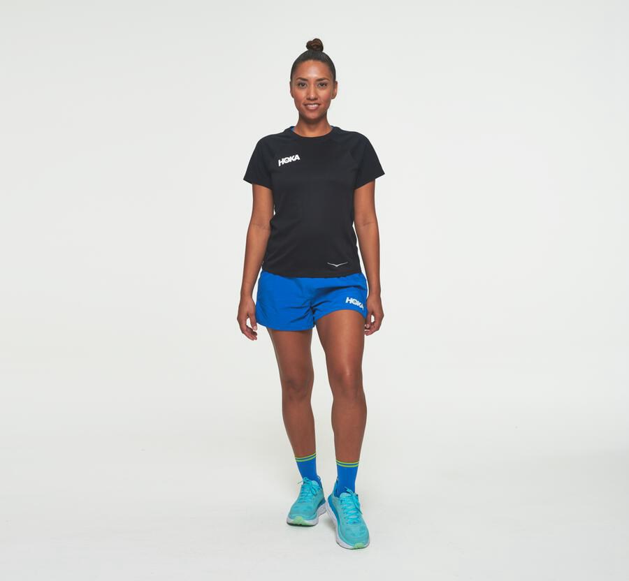 Hoka Australia One One Performance Short Sleeve - Womens Tops Black - WXGZB-8642